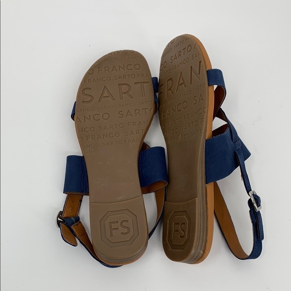 Franco Sarto Gia flat toe ring strappy sandal shoe blue suede leather new 6.5 - Picture 7 of 7